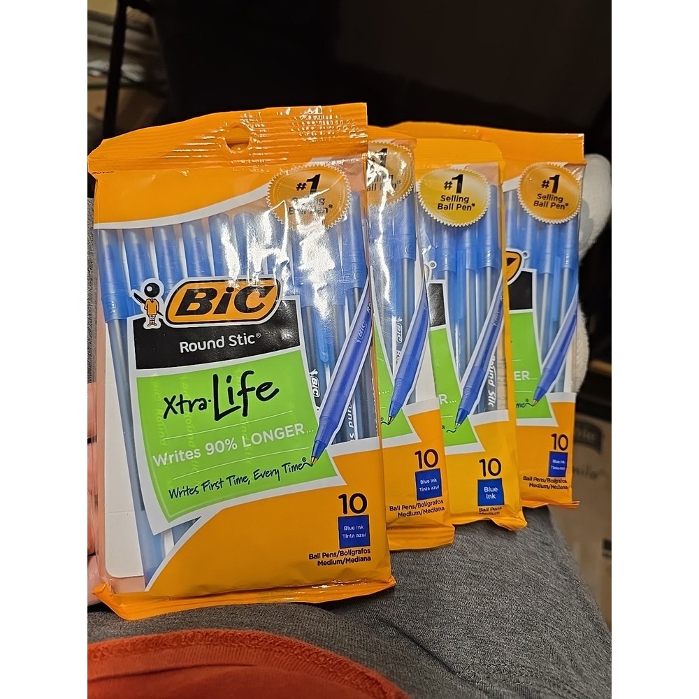 BIC Round Stic Ball Pens Stick Blue Medium Point 10 count- New 4 Pack Bundle